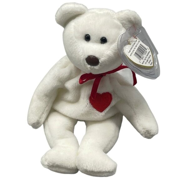 TY original Beanie Baby 1993 Valentino Polar Bear white red heart ribbon READ - Picture 1 of 8